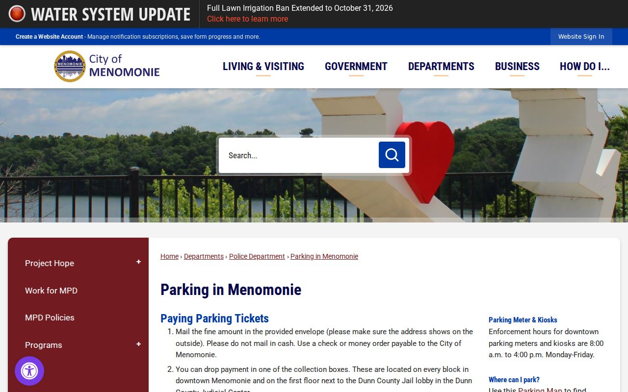 Menomonie court docket parking payment routes