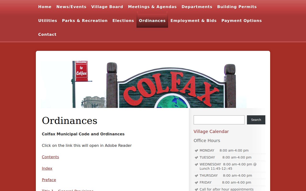 Colfax court docket ordinance and traffic code index