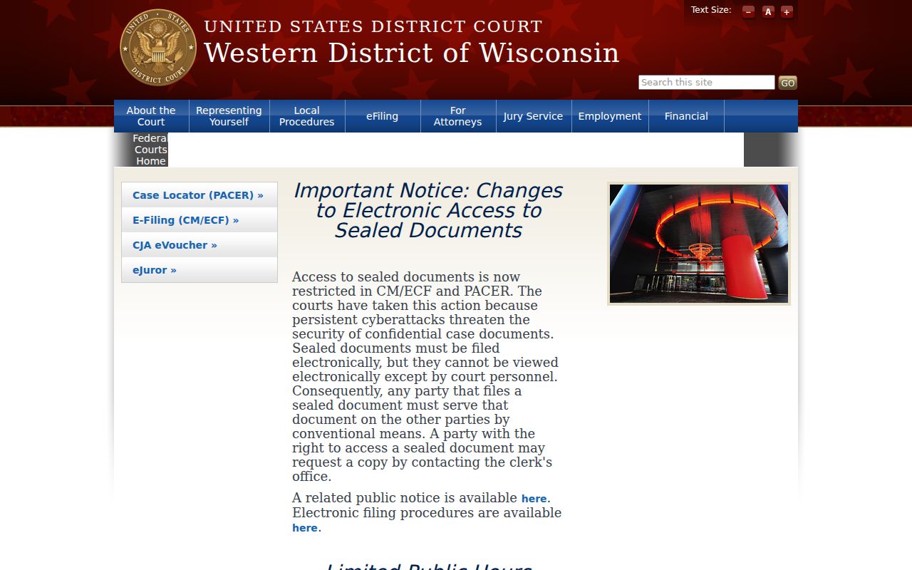 Federal court docket route for Dunn County cases