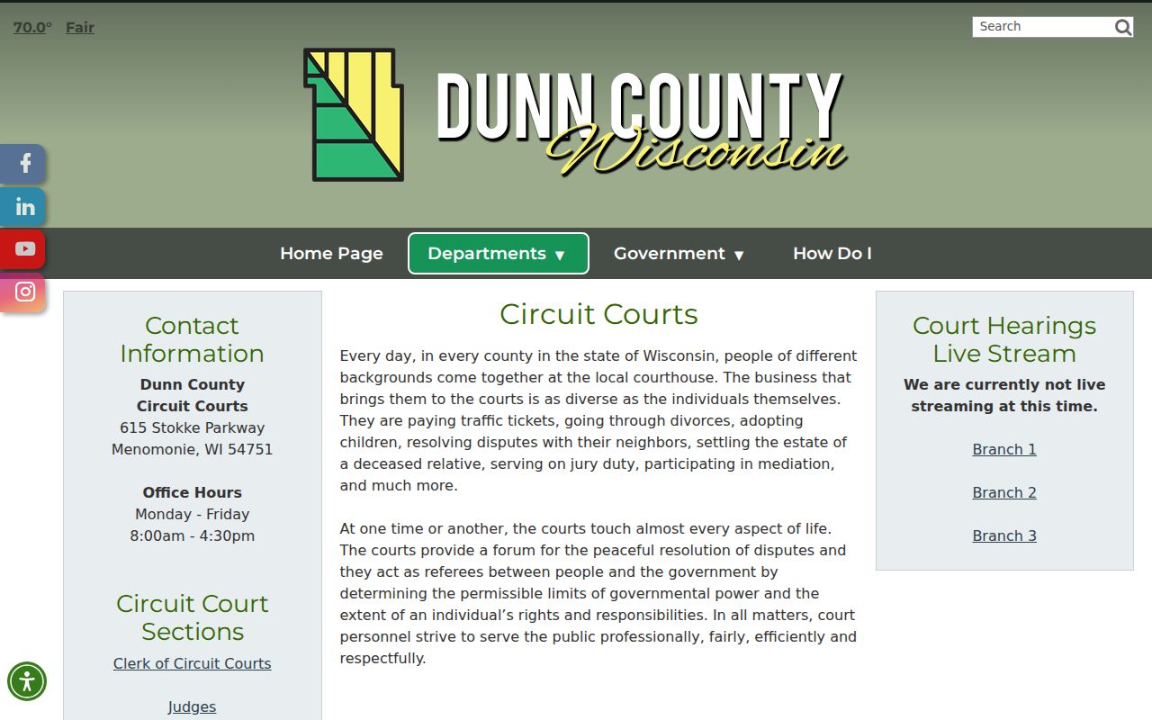 Dunn County Judicial Center court docket access information