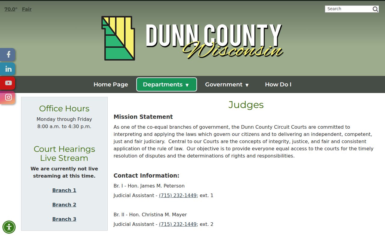 Dunn County court docket branch and judge listing