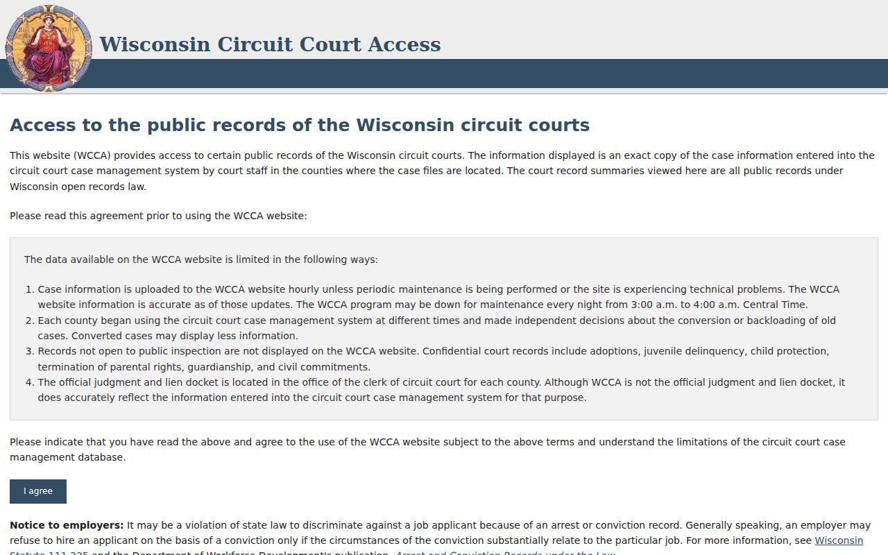 Dunn County court docket search fields in WCCA